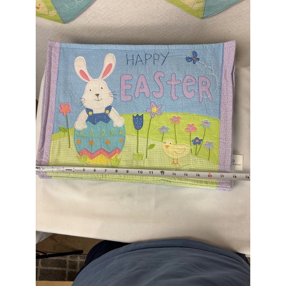 Blossoms & Blooms Easter Table Runner & Placemat Set 6 Bunny Chick Quilted Decor
